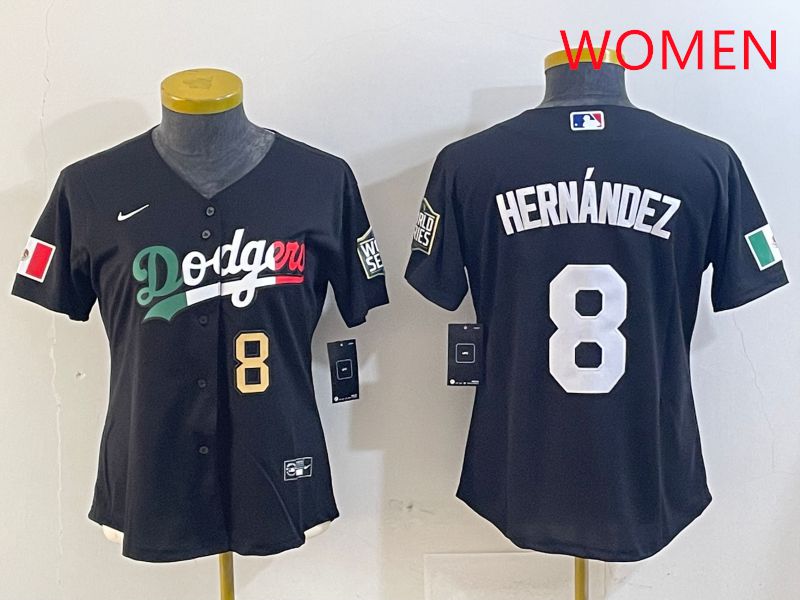 Women Los Angeles Dodgers #8 Hernandez Black Game 2025 Nike MLB Jersey style 4037